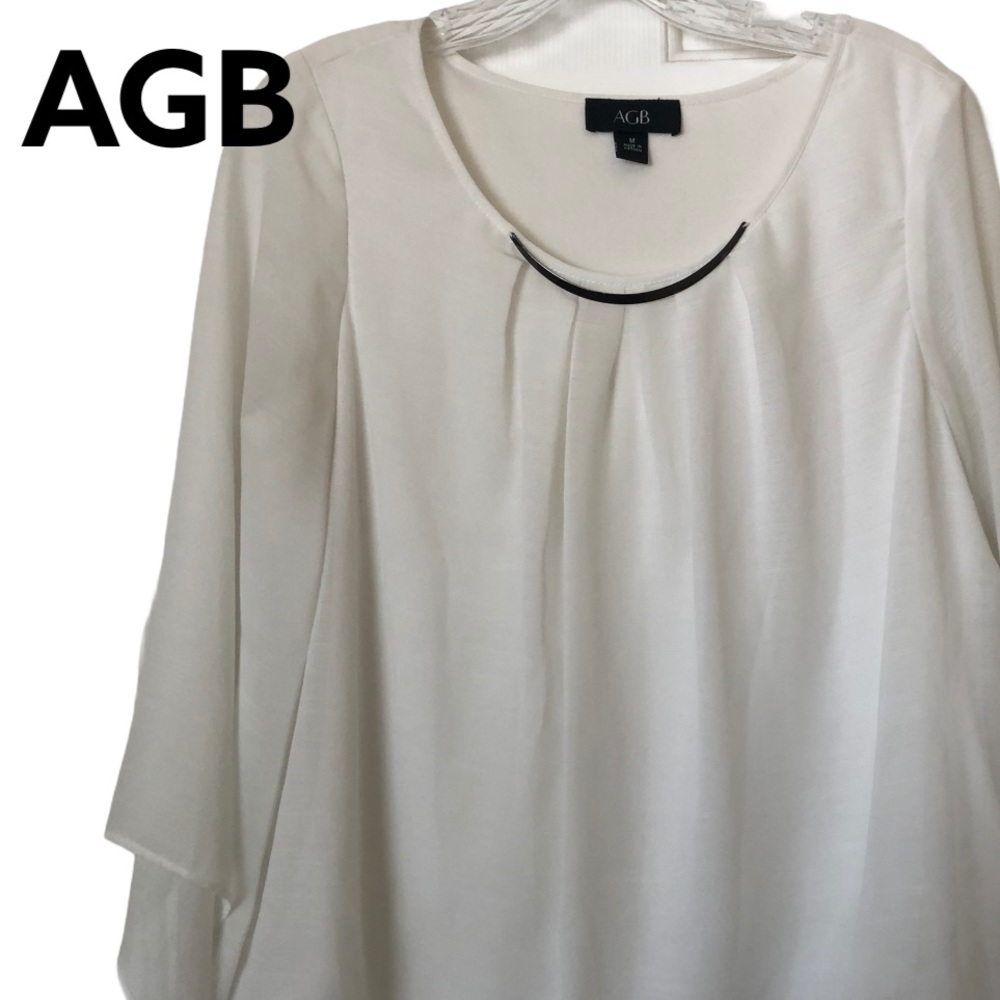 AGB Sheer Blouse Angel Sleeves White  M